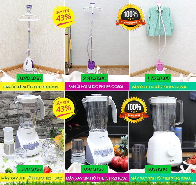 khuyến mãi bàn ủi philips, máy xay sinh tố philips