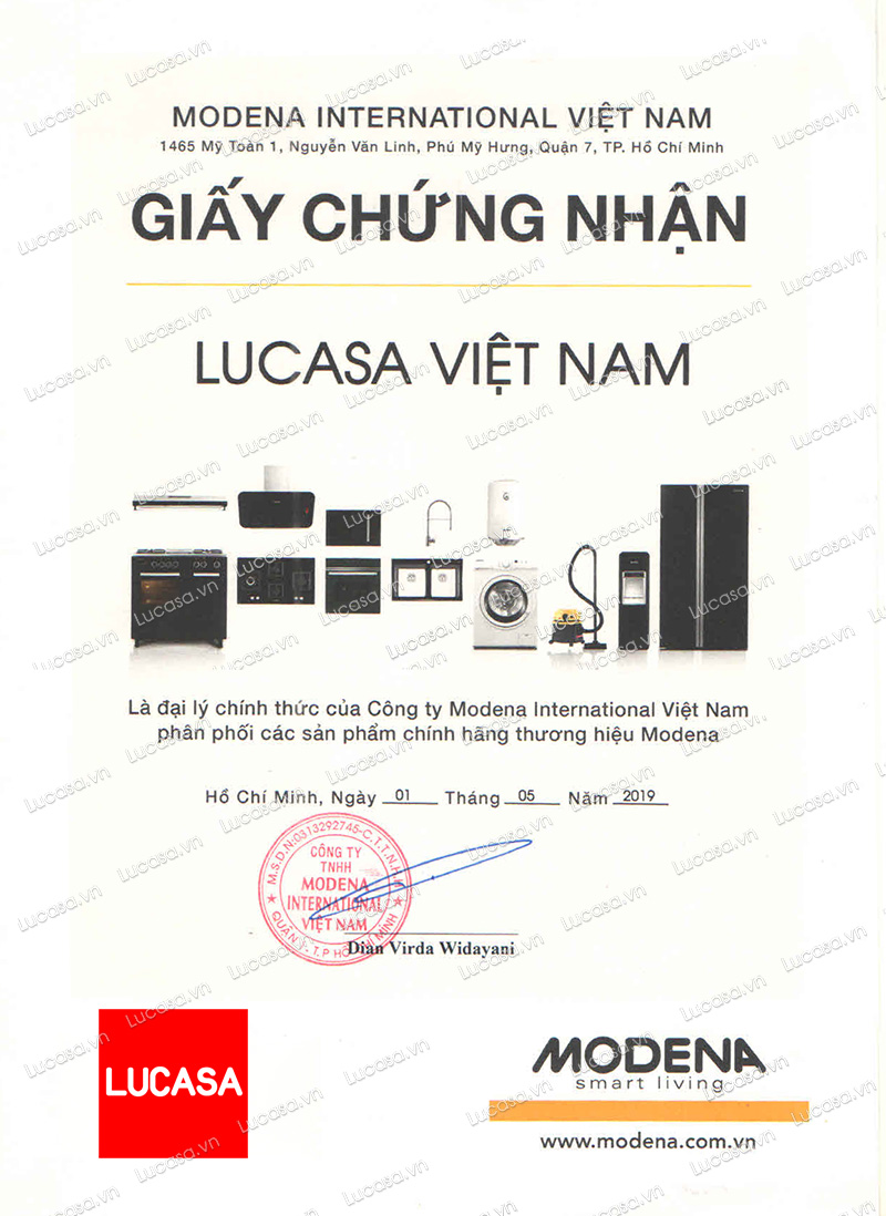 Giấy chứng nhận Đại Lý Phân Phối Modena - Lucasa